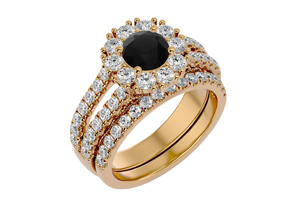 2.5 Carat Black Moissanite Bridal Ring Set In 14K Yellow Gold (8.60 G), Size 4 By SuperJeweler