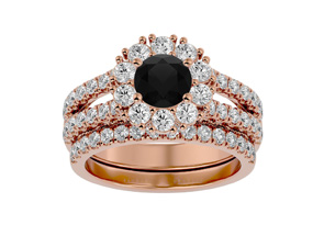 2.5 Carat Black Moissanite Bridal Ring Set In 14K Rose Gold (8.60 G), Size 4 By SuperJeweler