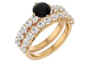 2.5 Carat Black Moissanite Bridal Ring Set In 14K Yellow Gold (6 G), Size 4 By SuperJeweler