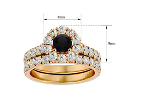 2 Carat Halo Black Moissanite Bridal Ring Set In 14K Yellow Gold (5 G), Size 4 By SuperJeweler