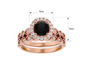 1.5 Carat Halo Black Moissanite Bridal Ring Set In 14K Rose Gold (4.20 G), Size 4 By SuperJeweler