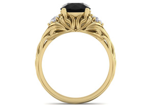 2 1/4 Carat Round Shape Black Moissanite Intricate Vine Engagement Ring In 14K Yellow Gold (6 G) By SuperJeweler