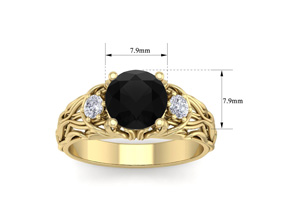 2 1/4 Carat Round Shape Black Moissanite Intricate Vine Engagement Ring In 14K Yellow Gold (6 G) By SuperJeweler