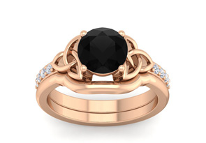 2 Carat Round Black Moissanite Claddagh Bridal Ring Set In 14K Rose Gold (6.50 G), Size 4 By SuperJeweler