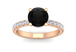 2.5 Carat Round Shape Hidden Halo Black Moissanite Engagement Ring In 14K Rose Gold (3.40 G) By SuperJeweler
