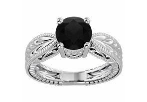 2 Carat Black Moissanite Solitaire Engagement Ring W/ Tapered Etched Band In 14K White Gold (5.90 G) By SuperJeweler