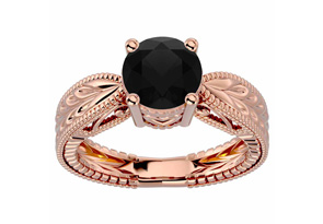 2 Carat Black Moissanite Solitaire Engagement Ring W/ Tapered Etched Band In 14K Rose Gold (5.90 G) By SuperJeweler
