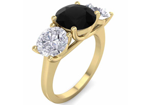 4 Carat Black Moissanite Three Stone Engagement Ring In 14K Yellow Gold (4.40 G) By SuperJeweler