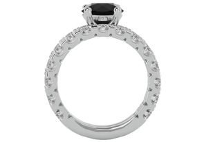 5 Carat Round Black Moissanite Bridal Ring Set In 14K White Gold (6.50 G), Size 4 By SuperJeweler
