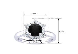 2 3/4 Carat Round Shape Flower Halo Black Moissanite Engagement Ring In 14K White Gold (5.30 G) By SuperJeweler