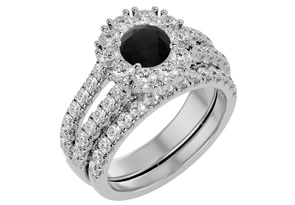 4 1/2 Carat Black Moissanite Bridal Ring Set In 14K White Gold (10.40 G), Size 4 By SuperJeweler