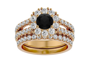 4 1/2 Carat Black Moissanite Bridal Ring Set In 14K Yellow Gold (10.40 G), Size 4 By SuperJeweler