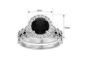 2.5 Carat Halo Black Moissanite Bridal Ring Set In 14K White Gold (4.20 G), Size 4 By SuperJeweler