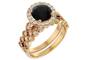 2.5 Carat Halo Black Moissanite Bridal Ring Set In 14K Yellow Gold (4.20 G), Size 4 By SuperJeweler