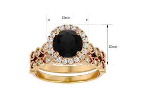 2.5 Carat Halo Black Moissanite Bridal Ring Set In 14K Yellow Gold (4.20 G), Size 4 By SuperJeweler