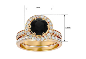 3 Carat Black Moissanite Halo Bridal Engagement Ring Set In 14K Yellow Gold (7.1 G), Size 4 By SuperJeweler