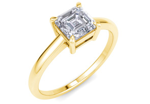 1 Carat Asscher Cut Diamond Solitaire Engagement Ring In 14K Yellow Gold (2.4 G) (I-J, I1-I2 Clarity Enhanced) By SuperJeweler