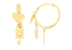 14K Yellow Gold (2.4 G) Love Lock & Key Dangle Hoop Earrings, 1/2 Inch By SuperJeweler