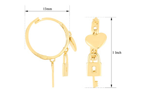 14K Yellow Gold (2.4 G) Love Lock & Key Dangle Hoop Earrings, 1/2 Inch By SuperJeweler