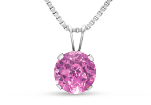1.5 Carat Created Pink Sapphire Necklace in Sterling Silver, 8MM, 18 Inch Chain by SuperJeweler