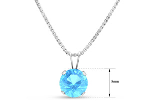 1.5 Carat Blue Topaz Necklace In Sterling Silver, 8MM, 18 Inch Chain By SuperJeweler