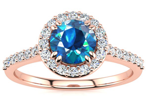 2 1/4 Carat Perfect Halo Blue Diamond Engagement Ring In 14K Rose Gold (3.7 G) By SuperJeweler