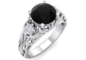 1 3/4 Carat Round Shape Black Moissanite Intricate Vine Engagement Ring In 14K White Gold (5.50 G) By SuperJeweler