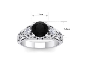 1 3/4 Carat Round Shape Black Moissanite Intricate Vine Engagement Ring In 14K White Gold (5.50 G) By SuperJeweler