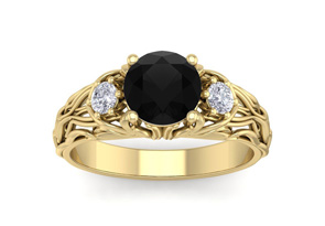 1 3/4 Carat Round Shape Black Moissanite Intricate Vine Engagement Ring In 14K Yellow Gold (5.50 G) By SuperJeweler