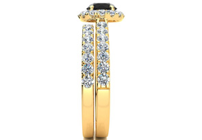 1.5 Carat Round Black Diamond Halo Bridal Ring Set In 14K Yellow Gold (5.50 G), Size 4 By SuperJeweler