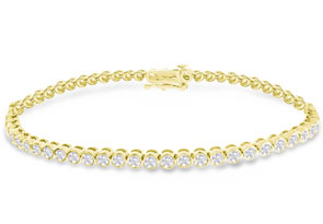 3 Carat Bezel Moissanite Bracelet In 14K Yellow Gold (10 G), 7 Inches, E/F Color By SuperJeweler