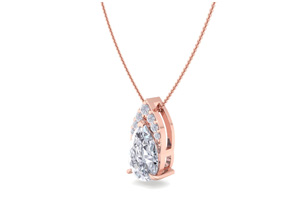 7/8 Carat Pear Shape Diamond Necklace In 14K Rose Gold (0.7 G), 18 Inches (, I1-I2 Clarity Enhanced) By SuperJeweler