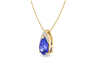 7/8 Carat Pear Shape Tanzanite & Diamond Necklace In 14K Yellow Gold (0.7 G), 18 Inches (, I1-I2 Clarity Enhanced) By SuperJeweler