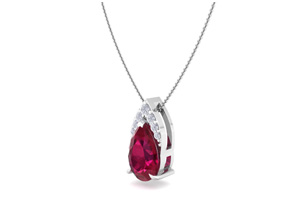 7/8 Carat Pear Shape Ruby & Diamond Necklace In 14K White Gold (0.7 G), 18 Inches (, I1-I2 Clarity Enhanced) By SuperJeweler