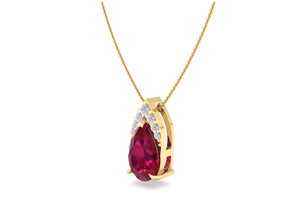 7/8 Carat Pear Shape Ruby & Diamond Necklace In 14K Yellow Gold (0.7 G), 18 Inches (, I1-I2 Clarity Enhanced) By SuperJeweler