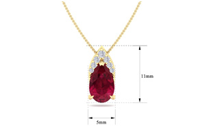 7/8 Carat Pear Shape Ruby & Diamond Necklace In 14K Yellow Gold (0.7 G), 18 Inches (, I1-I2 Clarity Enhanced) By SuperJeweler