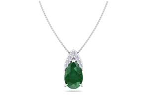 7/8 Carat Pear Shape Emerald Cut Necklace W/ Diamonds In 14K White Gold (0.7 G), 18 Inch Chain (, I1-I2) By SuperJeweler