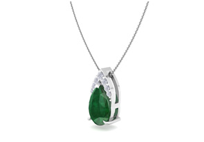 7/8 Carat Pear Shape Emerald Cut Necklace W/ Diamonds In 14K White Gold (0.7 G), 18 Inch Chain (, I1-I2) By SuperJeweler