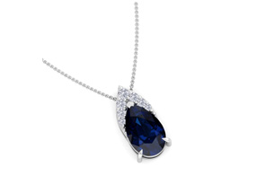 7/8 Carat Pear Shape Sapphire & Diamond Necklace In 14K White Gold (0.7 G), 18 Inches (, I1-I2 Clarity Enhanced) By SuperJeweler