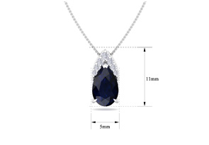 7/8 Carat Pear Shape Sapphire & Diamond Necklace In 14K White Gold (0.7 G), 18 Inches (, I1-I2 Clarity Enhanced) By SuperJeweler