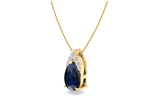 7/8 Carat Pear Shape Sapphire & Diamond Necklace In 14K Yellow Gold (0.7 G), 18 Inches (, I1-I2 Clarity Enhanced) By SuperJeweler