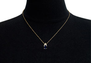 7/8 Carat Pear Shape Sapphire & Diamond Necklace In 14K Yellow Gold (0.7 G), 18 Inches (, I1-I2 Clarity Enhanced) By SuperJeweler