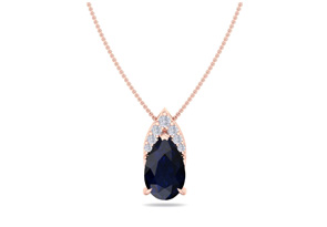 7/8 Carat Pear Shape Sapphire & Diamond Necklace In 14K Rose Gold (0.7 G), 18 Inches (, I1-I2 Clarity Enhanced) By SuperJeweler