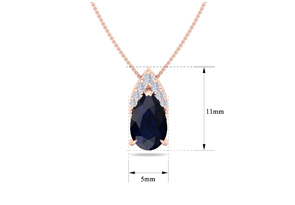 7/8 Carat Pear Shape Sapphire & Diamond Necklace In 14K Rose Gold (0.7 G), 18 Inches (, I1-I2 Clarity Enhanced) By SuperJeweler
