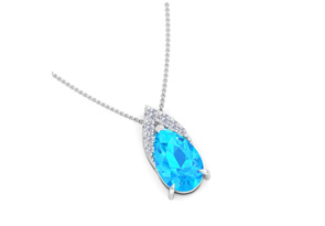 7/8 Carat Pear Shape Blue Topaz & Diamond Necklace In 14K White Gold (0.7 G), 18 Inches (I-J, I1-I2 Clarity Enhanced) By SuperJeweler