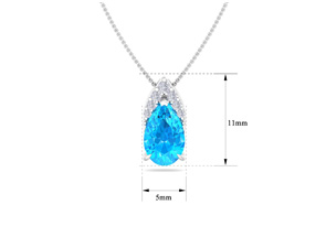7/8 Carat Pear Shape Blue Topaz & Diamond Necklace In 14K White Gold (0.7 G), 18 Inches (, I1-I2 Clarity Enhanced) By SuperJeweler
