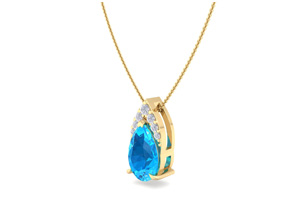 7/8 Carat Pear Shape Blue Topaz & Diamond Necklace In 14K Yellow Gold (0.7 G), 18 Inches (, I1-I2 Clarity Enhanced) By SuperJeweler