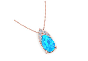 7/8 Carat Pear Shape Blue Topaz & Diamond Necklace In 14K Rose Gold (0.7 G), 18 Inches (, I1-I2 Clarity Enhanced) By SuperJeweler