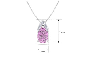 7/8 Carat Pear Shape Pink Topaz & Diamond Necklace In 14K White Gold (0.7 G), 18 Inches (, I1-I2 Clarity Enhanced) By SuperJeweler