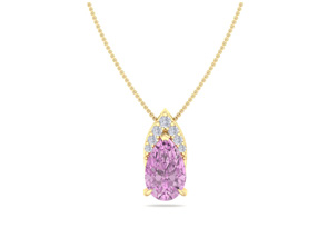 7/8 Carat Pear Shape Pink Topaz & Diamond Necklace In 14K Yellow Gold (0.7 G), 18 Inches (, I1-I2 Clarity Enhanced) By SuperJeweler
